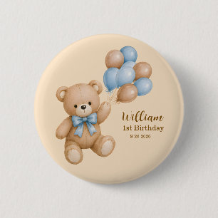 Cute Teddy Bear Boy Birthday Personalised 6 Cm Round Badge