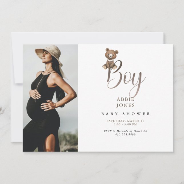 Cute Teddy Bear Boy Photo Baby Shower  Invitation (Front)