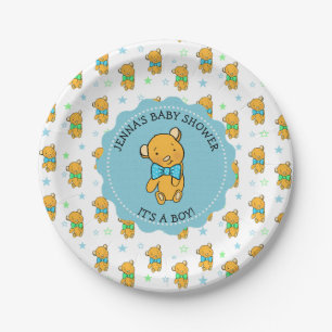 Cute Teddy Bear Boy's Baby Shower Paper Plate
