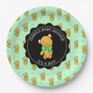 Cute Teddy Bear Boy's Baby Shower Paper Plate
