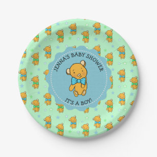Cute Teddy Bear Boy's Baby Shower Paper Plate