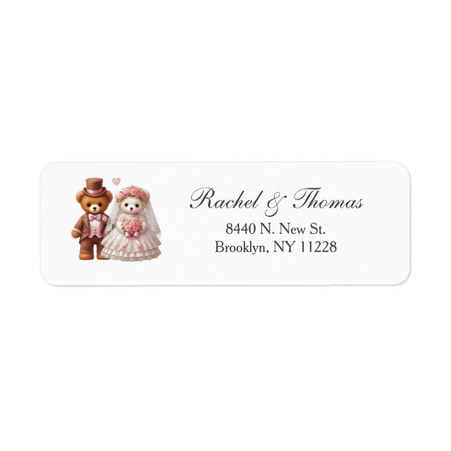 Cute Teddy Bear Bride And Groom Wedding Address (Front)