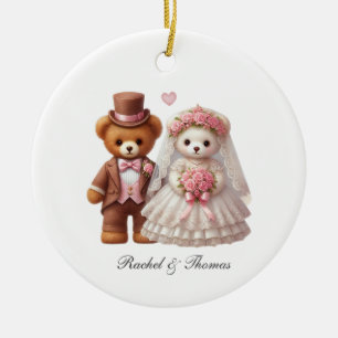 Cute Teddy Bear Bride And Groom Wedding Ceramic Tree Decoration