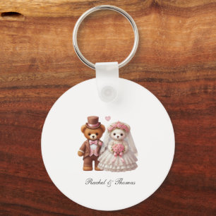 Cute Teddy Bear Bride And Groom Wedding  Key Ring