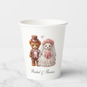 Cute Teddy Bear Bride And Groom Wedding  Paper Cups