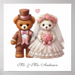 Cute Teddy Bear Bride And Groom Wedding Poster
