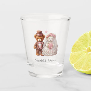Cute Teddy Bear Bride And Groom Wedding Shot Glass