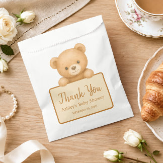 Cute Teddy Bear Brown Script Thank You Baby Shower Favour Bags