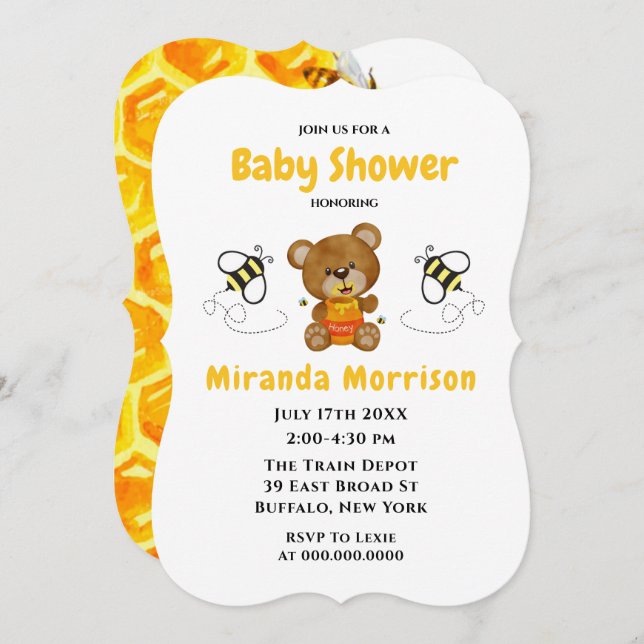 Cute Teddy Bear Bumblebee Baby Shower Invites (Front/Back)