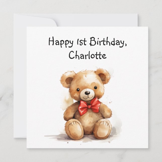 Cute teddy bear card with 1st birthday poem, (Front)