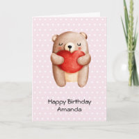Cute Teddy Bear Carrying a Red Heart Birthday
