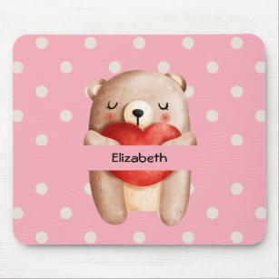 Cute Teddy Bear Carrying a Red Heart Mouse Pad