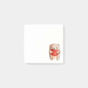 Cute Teddy Bear Carrying a Red Heart Post-it Notes