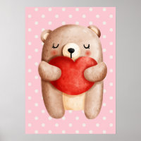 Cute Teddy Bear Carrying a Red Heart