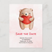 Cute Teddy Bear Carrying a Red Heart Save the Date