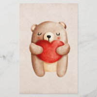 Cute Teddy Bear Carrying a Red Heart