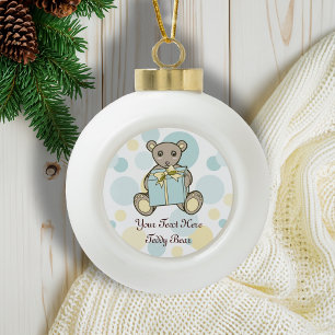 Cute Teddy Bear Cartoon Baby   Little Kids Pastel Ceramic Ball Christmas Ornament