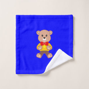Cute Teddy Bear Cartoon Character on Blue Wash Cloth
