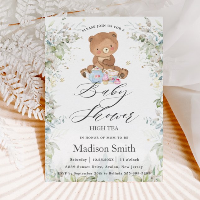 Cute Teddy Bear Chic High Tea Party Baby Shower  Invitation (Creator Uploaded)