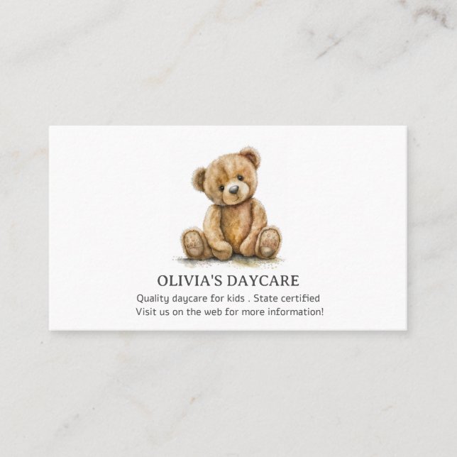 Cute Teddy Bear Childcare Daycare Babysitting Business Card (Front)