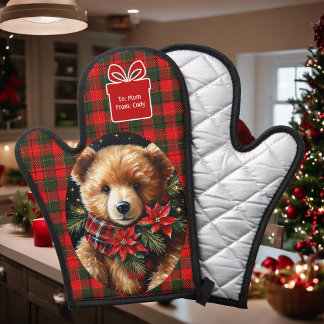 Cute Teddy Bear Christmas Add Name Mum Grandma Oven Mitt