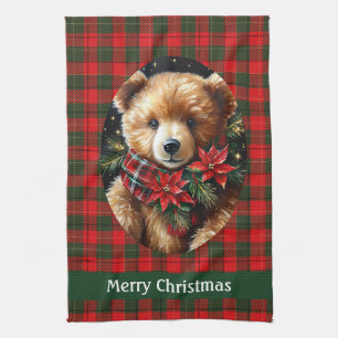 Cute Teddy Bear Christmas Add Name Mum Grandma Tea Towel