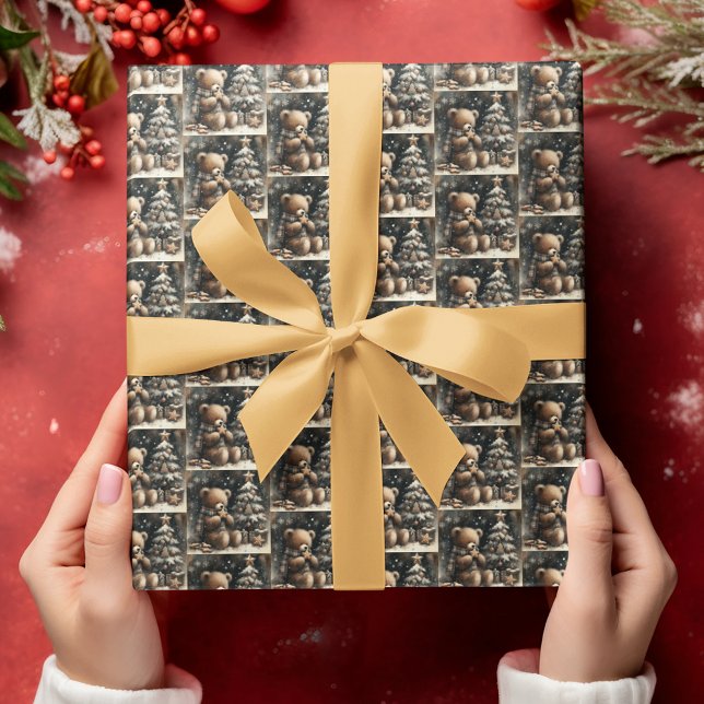 Cute Teddy Bear Christmas Drop Small Tiled Wrapping Paper (Creator Uploaded)