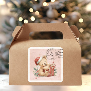 Cute Teddy Bear Christmas Gift Vintage Postage Square Sticker