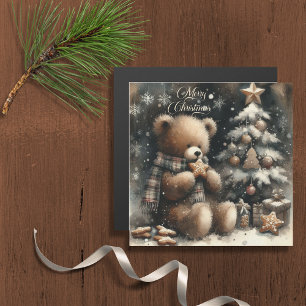 Cute Teddy Bear Christmas Greeting Magnetic Card