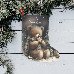 Cute Teddy Bear Christmas Monogram Small Christmas Stocking