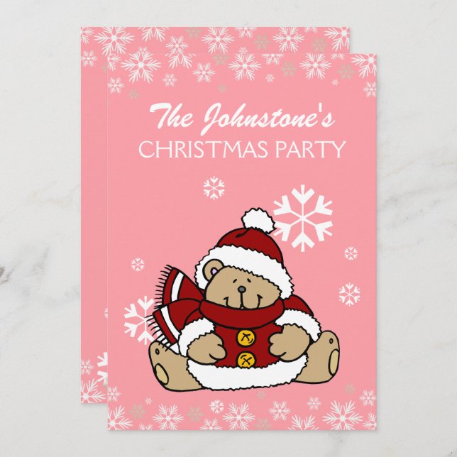 Cute Teddy Bear Christmas Party Invitation (Front/Back)