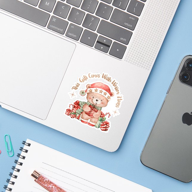 Cute Teddy Bear Christmas Sticker (Laptop w/ iPhone)