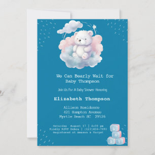 Cute Teddy Bear Cloud Bearly Wait Baby Shower Invitation