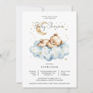 Cute Teddy Bear Cloud Moon Baby Shower Invitation