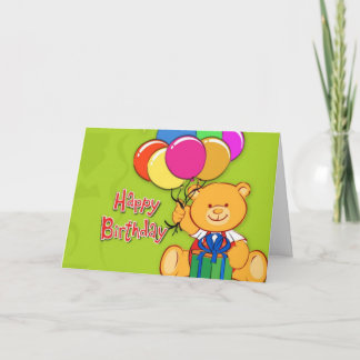 cute teddy bear coloured balloons card
