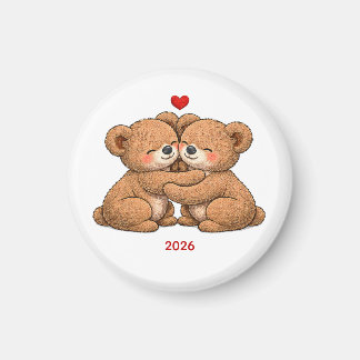 Cute Teddy Bear Couple in Love – Embroidered Style Magnet