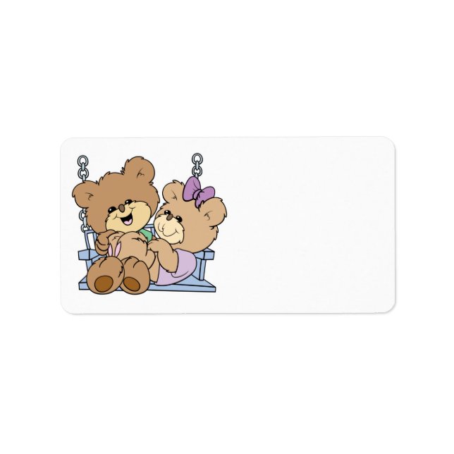 cute teddy bear couple romance on bench swing label (Front)