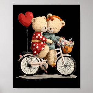 Cute Teddy Bear Couple with Flower Bike Graphic Poster