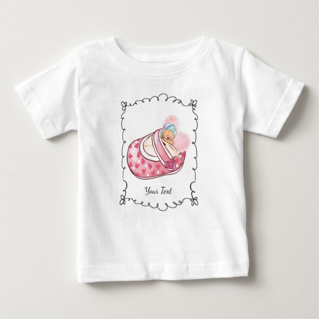 Cute Teddy Bear Custom Name Baby T-Shirt (Front)