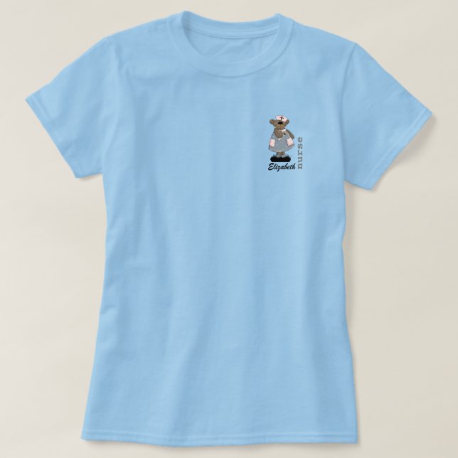 Cute Teddy Bear Custom Name T-Shirt for Nurse (Design Front)