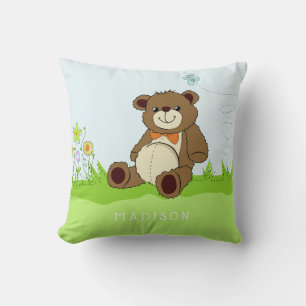 Cute Teddy Bear custom name throw pillows