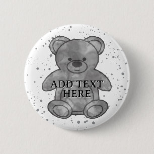 Cute Teddy Bear Custom Text Black and White 6 Cm Round Badge