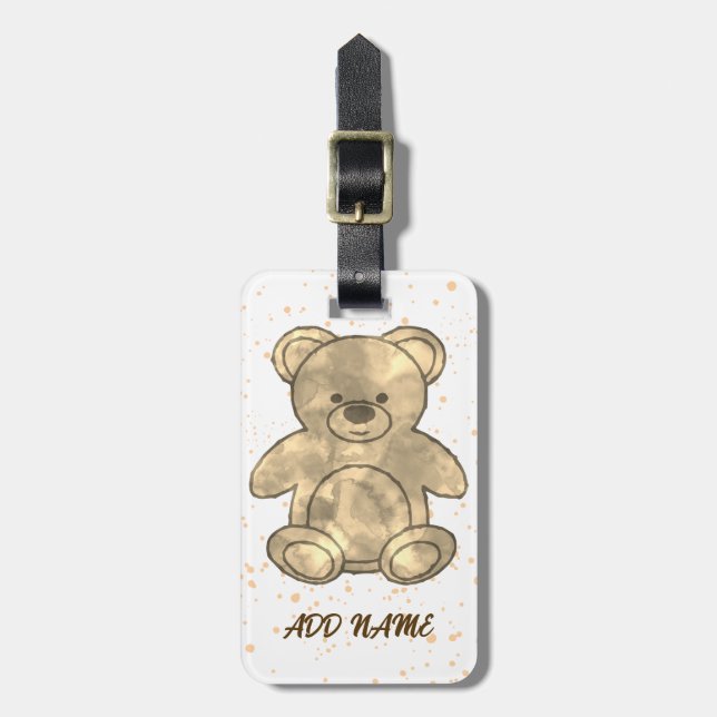 Cute Teddy Bear Custom Text Luggage Tag (Front Vertical)