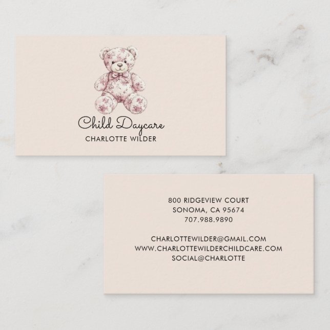 Cute Teddy Bear Daycare Business Card (Front/Back)