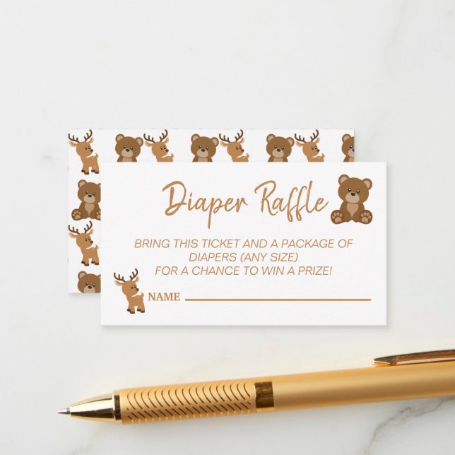 Cute Teddy Bear Deer Diaper Raffle Baby Shower Gam Enclosure Card (Front/Back In Situ)
