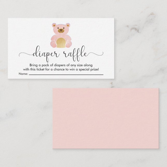 Cute Teddy Bear Diaper Raffle Baby Girl Shower Enclosure Card (Front/Back)