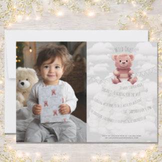 cute teddy bear diapers "Wild One" First Birthday Invitation
