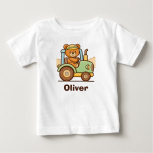 Cute Teddy Bear Driving Green Tractor Baby T-Shirt