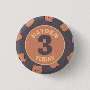 Cute Teddy Bear Face Kids Birthday Age 3 Cm Round Badge