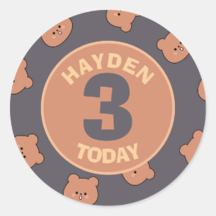 Cute Teddy Bear Face Kids Custom Birthday Age Classic Round Sticker